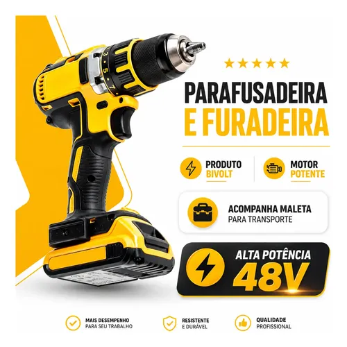 Parafusadeira Furadeira 48v Profissional +2 Baterias +maleta