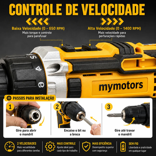 Parafusadeira Furadeira 48v Profissional 2 Baterias Sem Fio