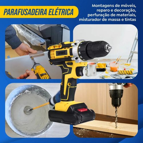 Parafusadeira Furadeira C/ 2 Baterias Maleta Kit Completo Led Eixo Flexível Vários Níveis Torque Simake