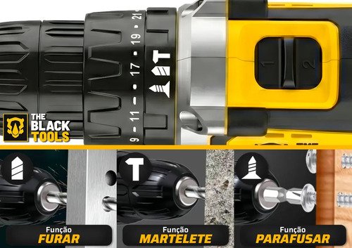 Parafusadeira Furadeira De Impacto 02 Baterias The Black Tools Profissional Tb-21px.2 Kit Completo Com Maleta Acessórios