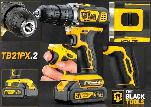 Parafusadeira Furadeira De Impacto 02 Baterias The Black Tools Profissional Tb-21px.2 Kit Completo Com Maleta Acessórios