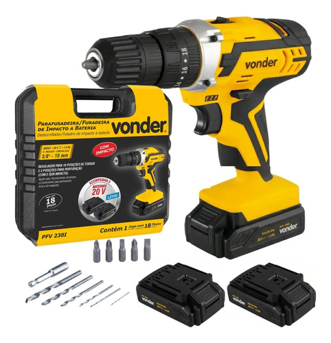 Parafusadeira furadeira de impacto 2 bat 20v pfv 238i vonder