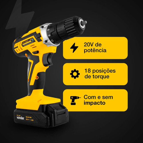 Parafusadeira Furadeira De Impacto 2 Bat 20v Pfv 238i Vonder