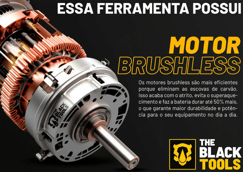 Parafusadeira Furadeira De Impacto 2 Baterias 21v Motor Brushless Com Maleta Brocas E Acessórios The Black Tools