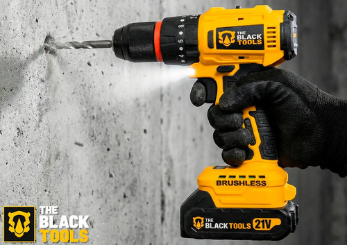 Parafusadeira Furadeira De Impacto 2 Baterias 21v Motor Brushless Com Maleta Brocas E Acessórios The Black Tools