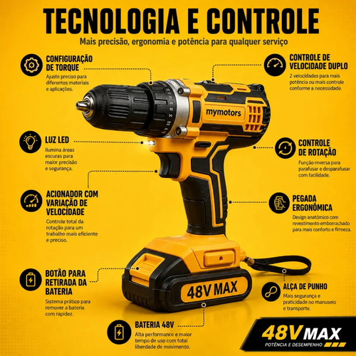 Parafusadeira Furadeira De Impacto 2 Baterias + Kit 46 Peças