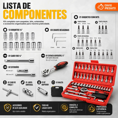 Parafusadeira Furadeira De Impacto 2 Baterias + Kit 46 Peças
