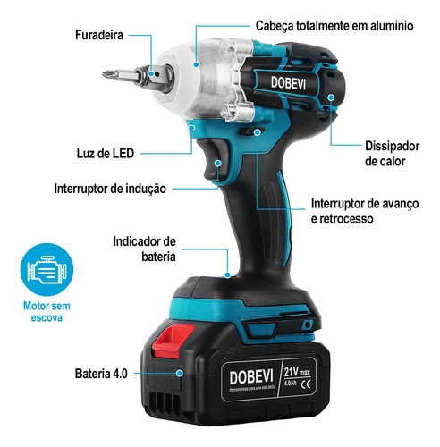 Parafusadeira Furadeira De Impacto + Chave Impacto Brushless