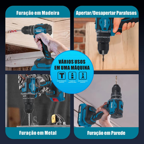 Parafusadeira Furadeira de Impacto Hanabi CY-3003 Brushless 2 Baterias 21v Cor Azul-petróleo Frequência 60hz 45N·m com 25 níveis de ajuste