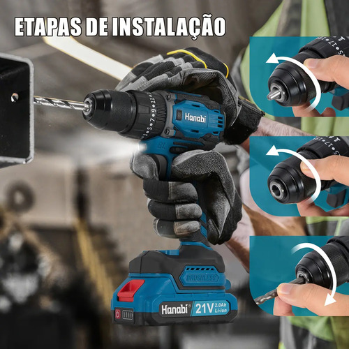 Parafusadeira Furadeira de Impacto Hanabi CY-3003 Brushless 2 Baterias 21v Cor Azul-petróleo Frequência 60hz 45N·m com 25 níveis de ajuste