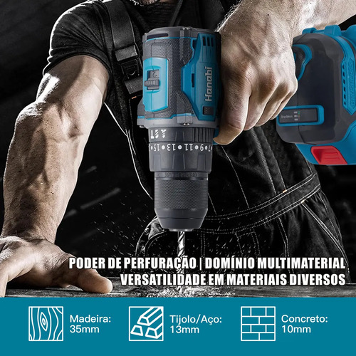 Parafusadeira Furadeira de Impacto Hanabi CY-3003 Brushless 2 Baterias 21v Cor Azul-petróleo Frequência 60hz 45N·m com 25 níveis de ajuste