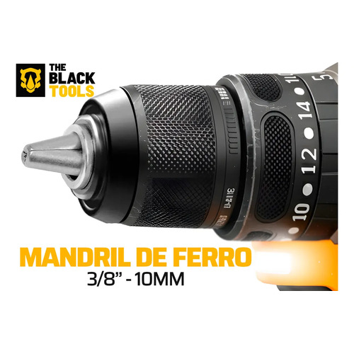 Parafusadeira Furadeira De Impacto Profissional Sem Fio 2 Baterias 21v Com Maleta Tb-21yx The Black Tools
