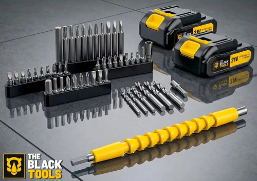 Parafusadeira Furadeira De Impacto The Black Tools Profissional 2 Baterias Com Maleta + Kit Acessórios 134 Peças Tbkit20