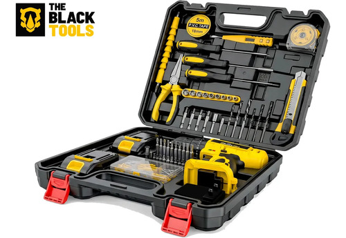 Parafusadeira Furadeira De Impacto The Black Tools Profissional 2 Baterias Com Maleta + Kit Acessórios 134 Peças Tbkit20