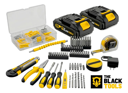 Parafusadeira Furadeira De Impacto The Black Tools Profissional 2 Baterias Com Maleta + Kit Acessórios 134 Peças Tbkit20