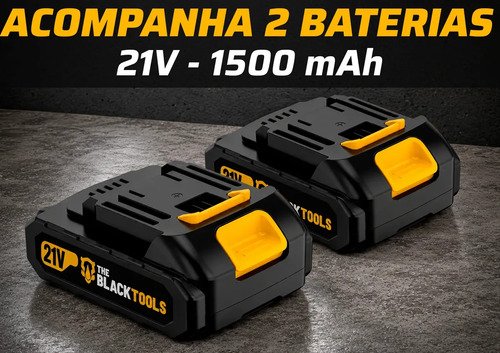 Parafusadeira Furadeira De Impacto The Black Tools Profissional 2 Baterias Com Maleta + Kit Acessórios 145 Peças Tbkit19