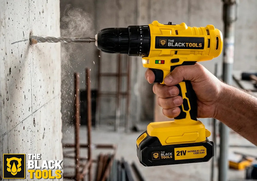 Parafusadeira Furadeira De Impacto The Black Tools Profissional 2 Baterias Com Maleta + Kit Acessórios 134 Peças Tbkit20