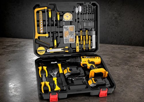 Parafusadeira Furadeira De Impacto The Black Tools Profissional 2 Baterias Com Maleta + Kit Acessórios 145 Peças Tbkit19