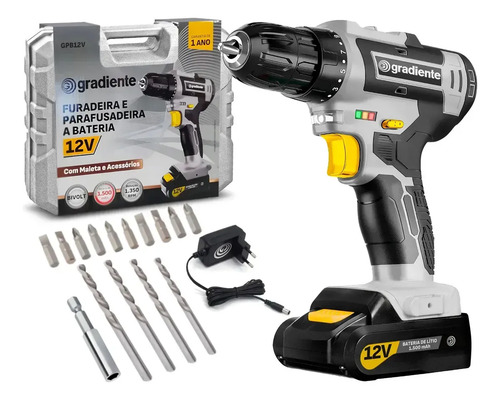 Parafusadeira furadeira gradiente gpb12v 38 a bateria cor ci