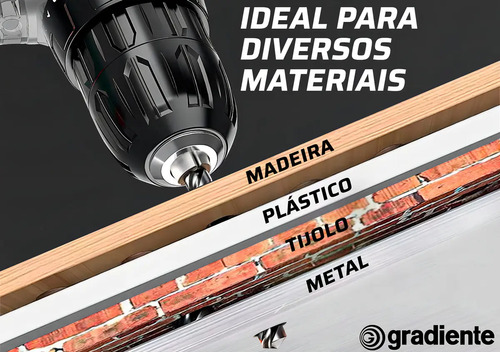 Parafusadeira Furadeira Gradiente GPB12V 3/8 a Bateria Cor Cinza Frequência 60Hz