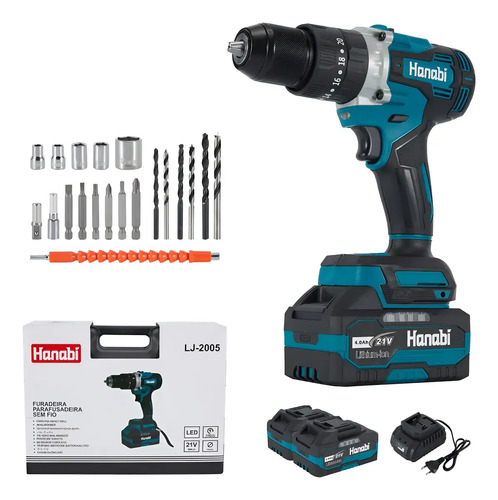 Parafusadeira furadeira impacto 13mm 21v brushless 2 bateria