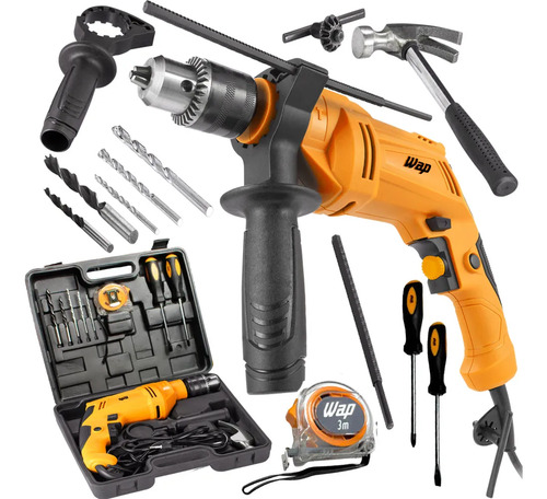 Parafusadeira furadeira impacto 700w mandril 10mm maleta wap