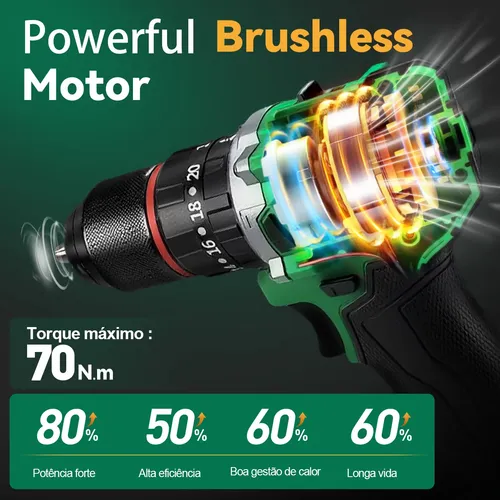 Parafusadeira Furadeira Impacto Brushless 13mm 21v 2 Bateria