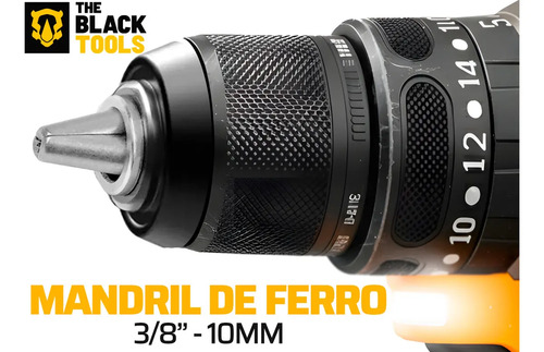 Parafusadeira Furadeira Impacto The Black Tools C/2 Baterias Amarelo E Preto 60hz