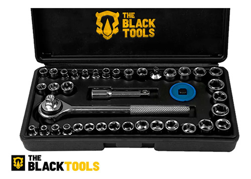 Parafusadeira Furadeira Sem Fio Bateria 12v P/ Madeira Metal Tb-12e The Black Tools Com Jogo De Soquetes 40 Peças