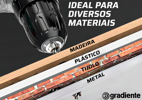 Parafusadeira Furadeira Sem Fio Bateria 3/8 12v Bivolt Para Madeira Metal Gradiente 110v/220v