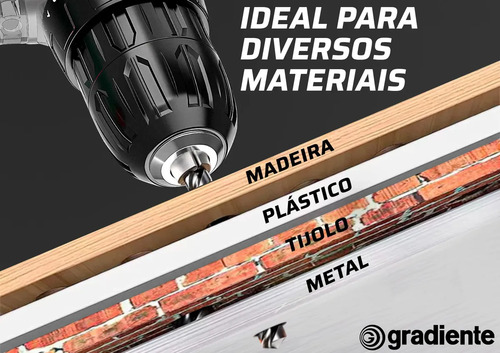 Parafusadeira Furadeira Sem Fio Gradiente Gpb12v-ac 3/8 12v Bivolt Para Madeira Metal Com Maleta E Acessórios