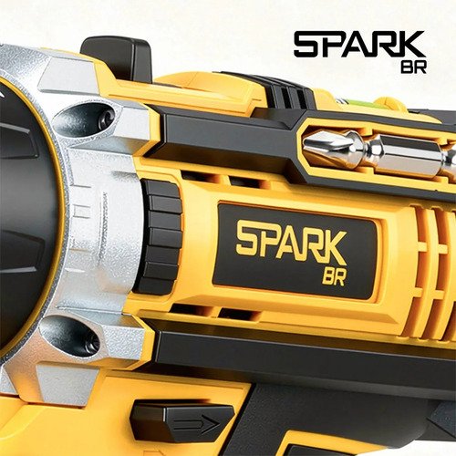 Parafusadeira Furadeira Sparkbr 2 Baterias 21v + Maleta Com Acessórios Kit Completo Led Eixo Flexível 2 Níveis Velocidade Torque