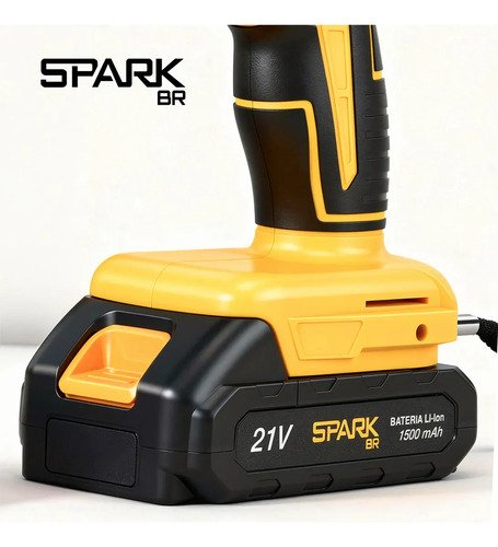 Parafusadeira Furadeira Sparkbr 2 Baterias 21v + Maleta Com Acessórios Kit Completo Led Eixo Flexível 2 Níveis Velocidade Torque