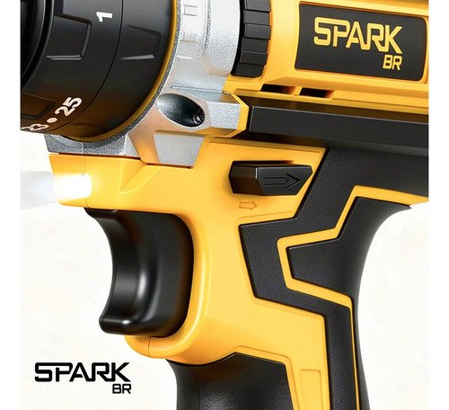 Parafusadeira Furadeira Sparkbr 2 Baterias 21v + Maleta Com Acessórios Kit Completo Led Eixo Flexível 2 Níveis Velocidade Torque