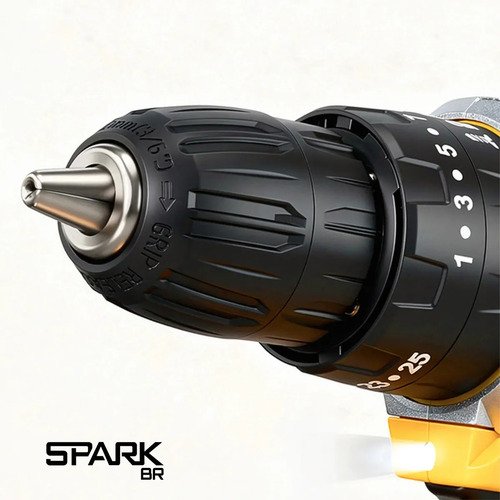 Parafusadeira Furadeira Sparkbr 2 Baterias 21v + Maleta Com Acessórios Kit Completo Led Eixo Flexível 2 Níveis Velocidade Torque