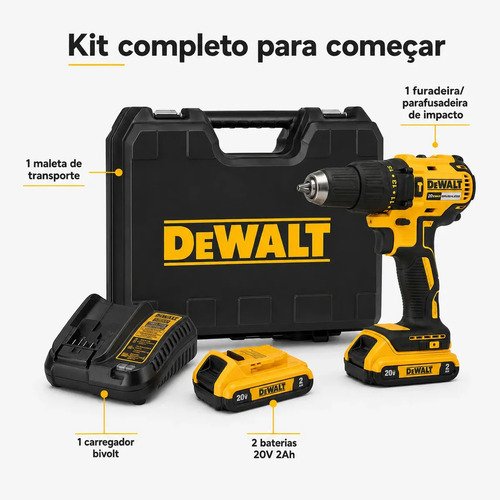 Parafusadeira/Furadeira De Impacto Dewalt Dcd7781d2 20v Brushless Mandril 13mm Torque 65nm Com 2 Baterias 2A.h Carregador Bivolt E Maleta Amarelo 127/220v