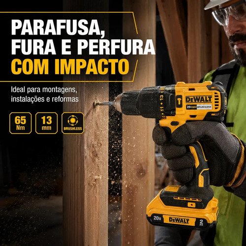 Parafusadeira/Furadeira De Impacto Dewalt Dcd7781d2 20v Brushless Mandril 13mm Torque 65nm Com 2 Baterias 2A.h Carregador Bivolt E Maleta Amarelo 127/220v