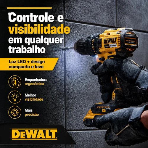 Parafusadeira/Furadeira De Impacto Dewalt Dcd7781d2 20v Brushless Mandril 13mm Torque 65nm Com 2 Baterias 2A.h Carregador Bivolt E Maleta Amarelo 127/220v