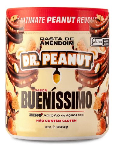 Pasta de Amendoim com Whey Protein 600g Dr. Peanut Sabor Bueníssimo Sem Glúten