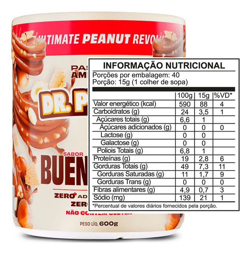 Pasta de amendoim com whey protein bueníssimo 600g Dr. Peanut