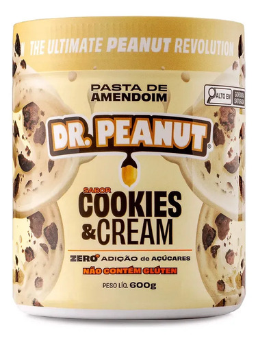 Pasta de amendoim dr peanut sabor cookies cream de 600g