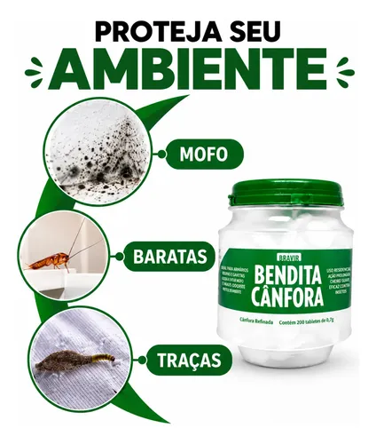 Pastilha Bendita Canfora Bravir Armários E Gavetas Pote 200