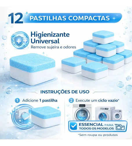 Pastilha Limpeza Maquina Lava Seca, Lava Louça Kit 12 Uni