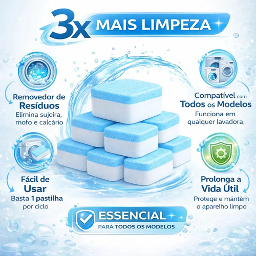 Pastilha Limpeza Maquina Lava Seca, Lava Louça Kit 12 Uni