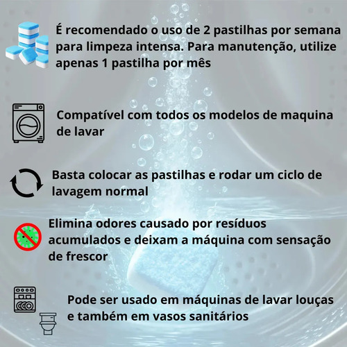 Pastilha Limpeza Maquina Lava Seca, Lava Louça Kit 12 Uni