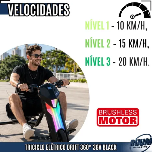 Patinete Drift 360 Elétrico Ruum 36v 25km/h Bluetooth 110kg