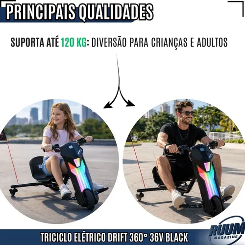 Patinete Drift 360 Elétrico Ruum 36v 25km/h Bluetooth 110kg