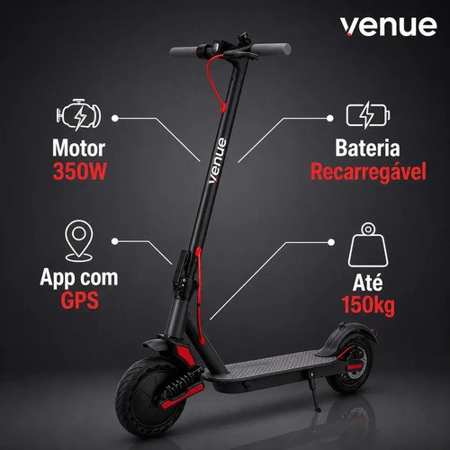 Patinete Elétrico 350w Com Amortecedor E App Gps Bateria Recarregável Dobrável Super Autonomia Para Adultos Até 150kg Preto