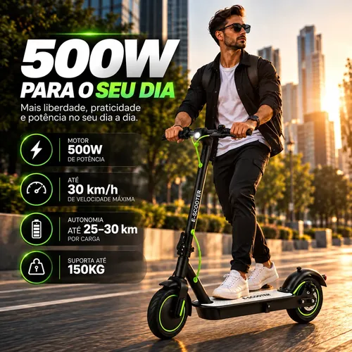 Patinete Elétrico 500w 25km/h Dobrável App Bluetooth Rapido
