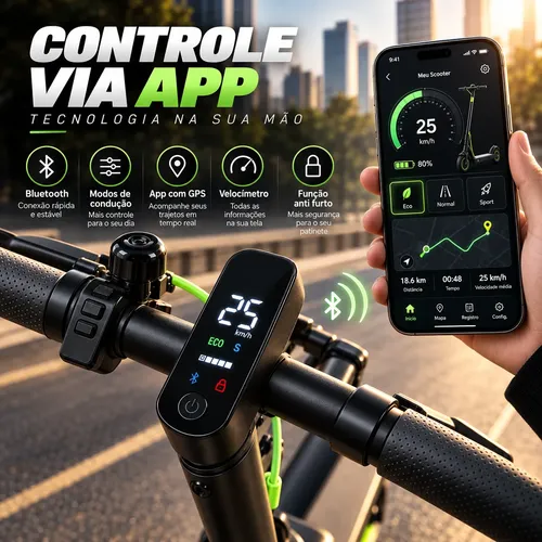 Patinete Elétrico 500w 25km/h Dobrável App Bluetooth Rapido